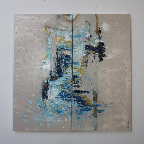 Studio shot of “The BODY II” by Atelier Marx — full frontal view of the dual-panel painting, highlighting rich textures, expressive brushwork, and layered acrylics with gold accents.